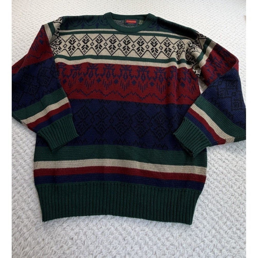 VTG StoneRiver Outfitters Sweater Geometric Fair Isle Grandpa Grunge Acrylic XL